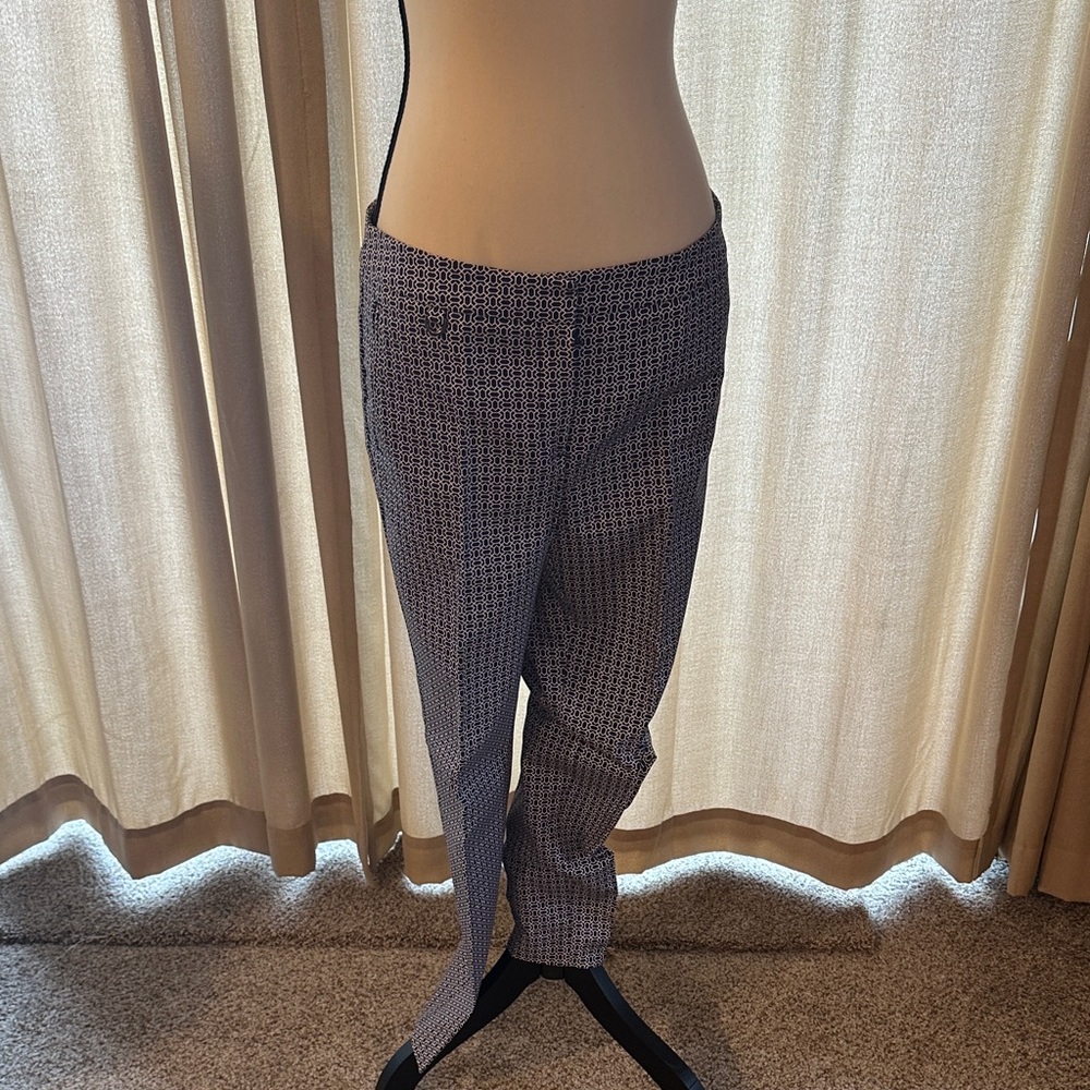 Adrianna Papell Navy and White Patterned Pants